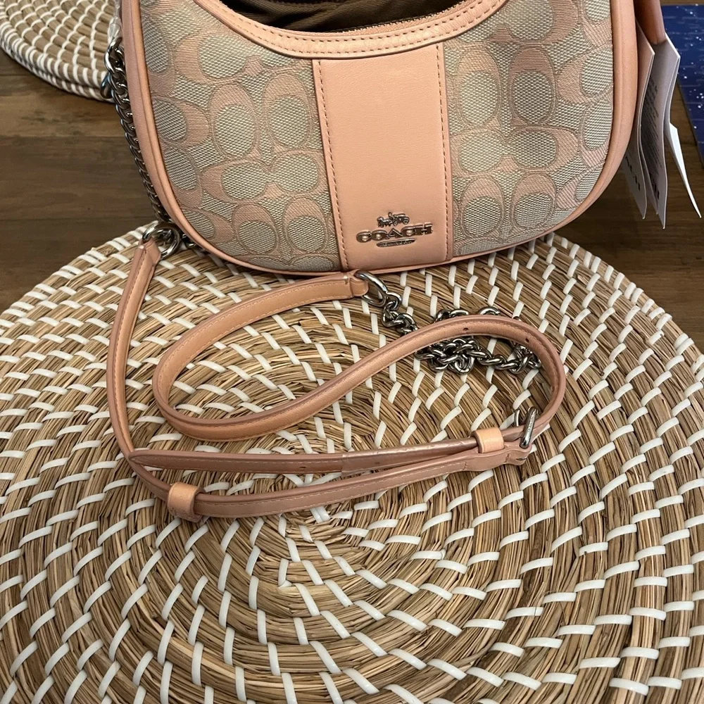 New Coach Pebbled Signature Hobo Bag in Peach